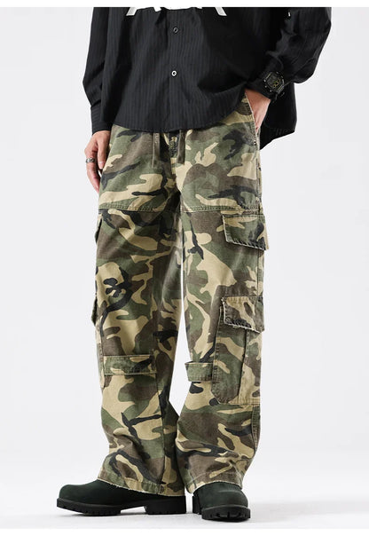 Streetwear Elastic Waist Vintage Camo Cargo Pants