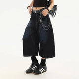 Retro Casual Loose Solid Color Denim Jorts