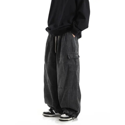 Black Baggy Cargo Jeans Trousers