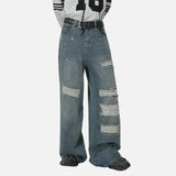 Stylish Patchwork Metal Studs Distressed Jeans