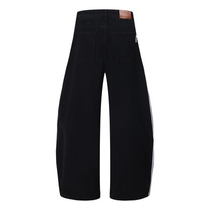 Black Baggy Arc Shaped Vertical Jeans