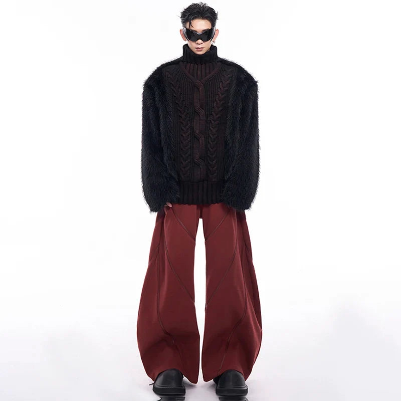 Luxurious Imitation Fur Patchwork High Neck Sweater