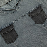 Denim Jeans Patch Pockets Hoodie