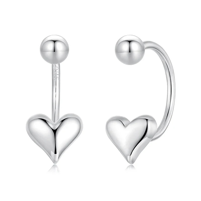 Stylish Sterling Silver Asymmetric Heart Earrings