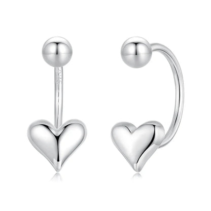 Stylish Sterling Silver Asymmetric Heart Earrings