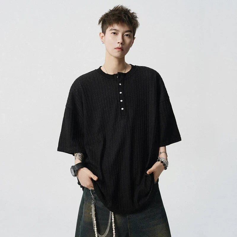 Cool Button Design Solid Color Round T-Shirt