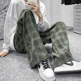 Streetwear Hip Hop Plaid Corduroy Wide Leg Pants