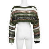 Y2K Hollow Striped Gothic Crop Sweater