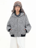 Y2K Elegant Gray Zip-Up Hooded Sweatshirt