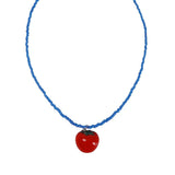 Blue Beaded Tomato Pendant Chain Necklace