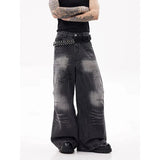 Vintage Cool Streetwear High Waist Black Denim Jeans