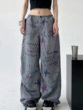 Hand-Painted Vintage Wide-Leg Casual Sweatpants