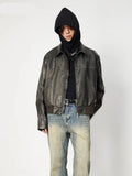 Men Vintage Distressed Brown Leather Jacket
