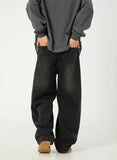 Solid Washed Distressed Wide Leg Jeans