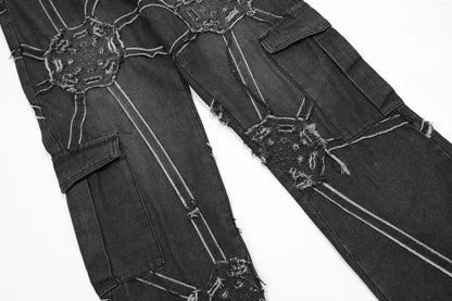 Vintage Washed Embroidery Denim Jeans