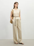 Elastic High Waist Linen Pants