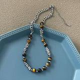 Amber Cat Eye Choker Gothic Stainless Necklace