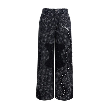Pearl Patchwork Sequins Denim Jeans