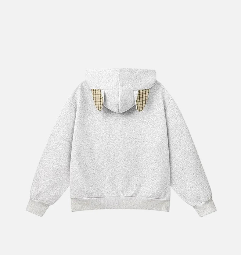 Streetwear Oversized Plaid Cat Ear Hooded Sweatshirt