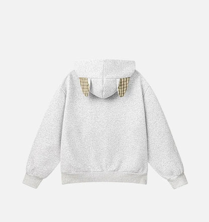 Streetwear Oversized Plaid Cat Ear Hooded Sweatshirt