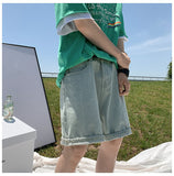 Mid-waist Blue Denim Shorts