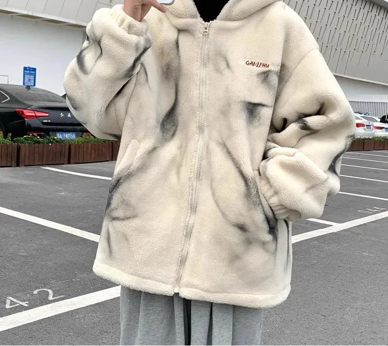 Y2K Warm Thickened Lapel Hooded Faux Fur Jacket