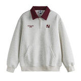 Velvet Embroidered Turn-Down Collar Sweatshirt