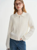 Soft Waxy Knitted Turn-Down Collar Zipper Cardigan