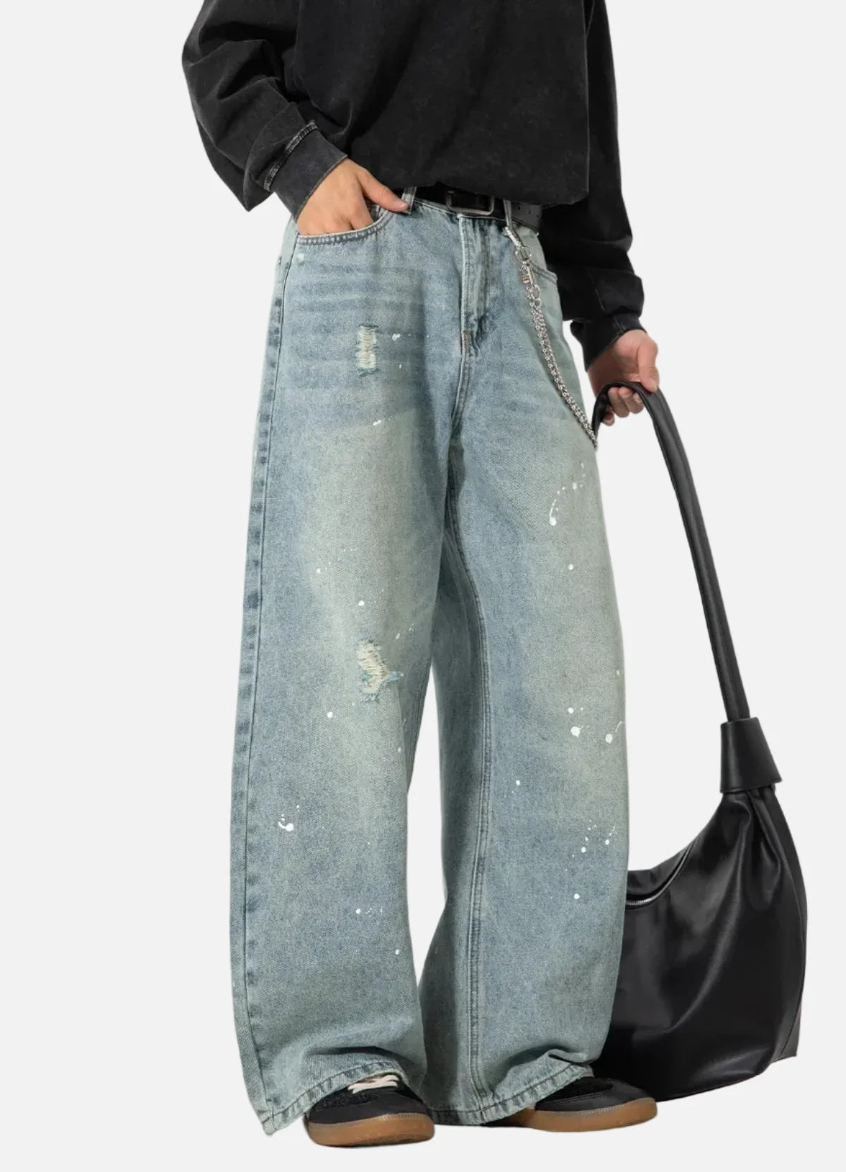 Japanese Style Washed Splatter Relaxed Fit Jeans