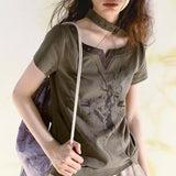 Vintage Patchwork Grunge Aesthetics Halter T-Shirt