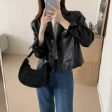 Women Faux Fur Retro Moto Leather Jacket