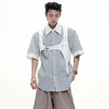 Men Clean Aesthetic Patchwork Short Sleeve Shirt