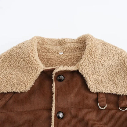 Women Solid Spliced Button Fur Jacket