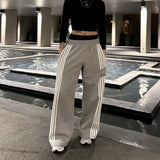 Flexible American Wide Leg Striped Sweatpants