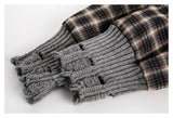 Streetwear Plaid Ripped Hole Unisex Knit Splicing Jacket