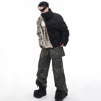 Luxury Glossy Patchwork Pleated Padded Jacket
