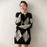 Cozy O-Neck Collar Argyle Knit Sweater