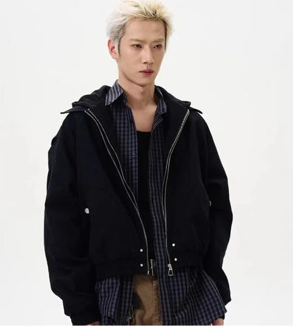 Patchwork Silhouette Retro Hooded Jacket