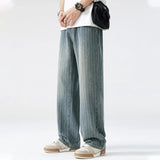 Vintage Blue Striped Autumn Wide Leg Denim Jeans