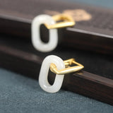 Gold Hetian Jade Geometric Irregular Earrings