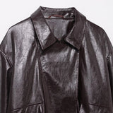 Streetwear Coffee PU Leather Zipper Jacket