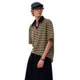 Classic Retro Stylish Color Block Polo Neck T-Shirt