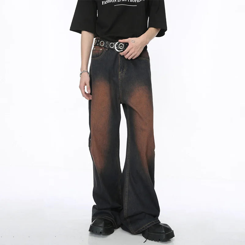 Streetwear Rivet Wide Leg Denim Jeans