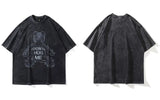 Streetwear Punk Bear Graphic Print Washed Oversized T-Shirt