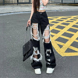 Elevated High Waist Ripped Gothic Denim Jeans