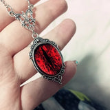 Blood Red Gothic Cat Eyes Pendant Necklace
