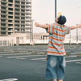 Men Casual Retro Vintage Striped Hip Hop T-Shirt