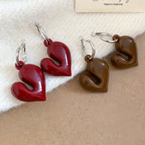 Handmade Vintage Wine Red Heart Earrings