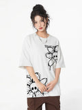 Washed Flower Floral Skull Graphic T-Shirt