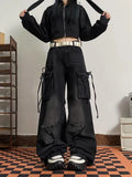 Women Retro Vintage Lace Up High Waist Jeans
